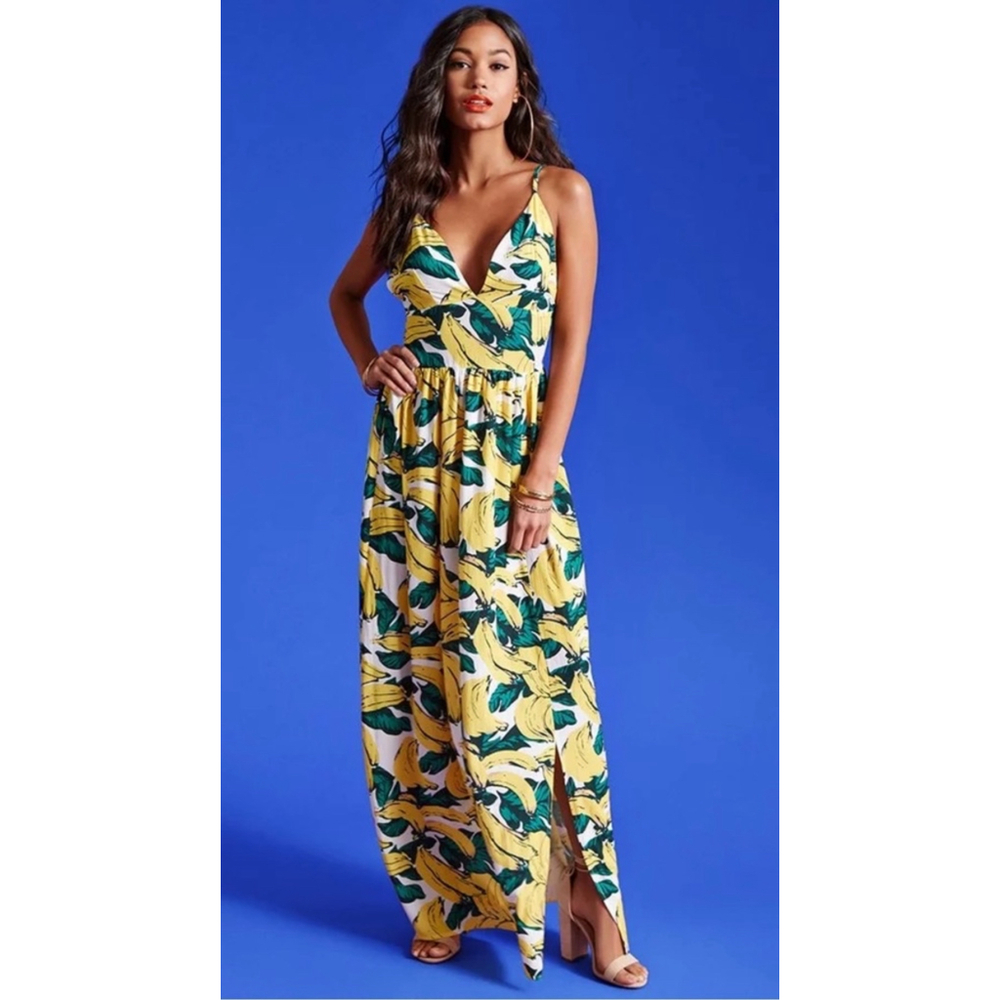 Nightwalker Banana Print Maxi Dress, Small